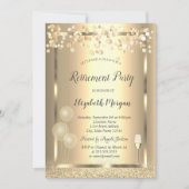 ワインガラスバルーン金ゴールドグリッター退職 招待状 (正面)