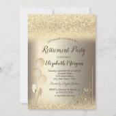 ワインガラスバルーン金ゴールドグリッター 招待状 (正面)