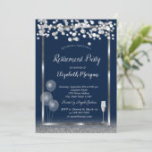 ワインガラスバルーン銀グリッターブルーリタイアメント 招待状 (スタンド正面)