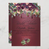 ワインガラスブルゴーニュバラドリップスブライダルシャワー 招待状 (正面/裏面)