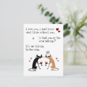 ワインキャットおもしろいと話す ポストカード (スタンド正面)