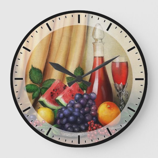 ワインクラシックと果物を使った静物生活 ラージ壁時計 (正面)