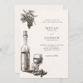 ワインクラシックボトルとブドウ結婚ズ 招待状 (正面/裏面)