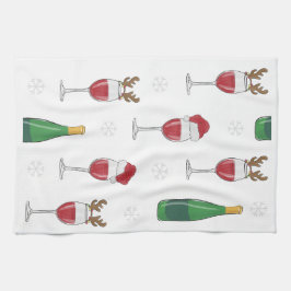 ワインクリスマスサンタトナディアスノーフレークスホリデー キッチンタオル