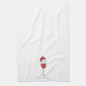 ワインクリスマスサンタハットレッドワインホリデイことわざ キッチンタオル (縦)