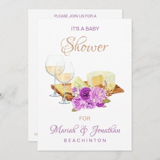 *~*ワイングラエレガントスでベビーシャワーを楽しむ 招待状 (正面/裏面)