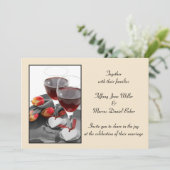 ワイングラスおよび赤ワインを持つ結婚式招待状 招待状 (スタンド正面)