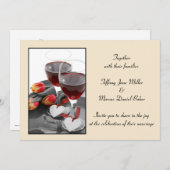 ワイングラスおよび赤ワインを持つ結婚式招待状 招待状 (正面/裏面)