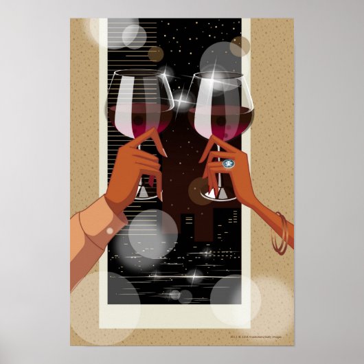 ワイングラスでカップルのトーストを閉じる ポスター (正面)