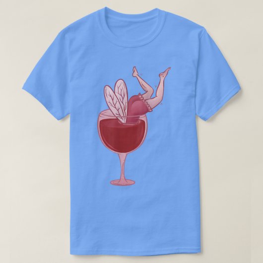 ワイングラスで妖精お酒おもしろいを飲む酒飲み Tシャツ (デザイン正面)