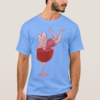 ワイングラスで妖精お酒おもしろいを飲む酒飲み Tシャツ
