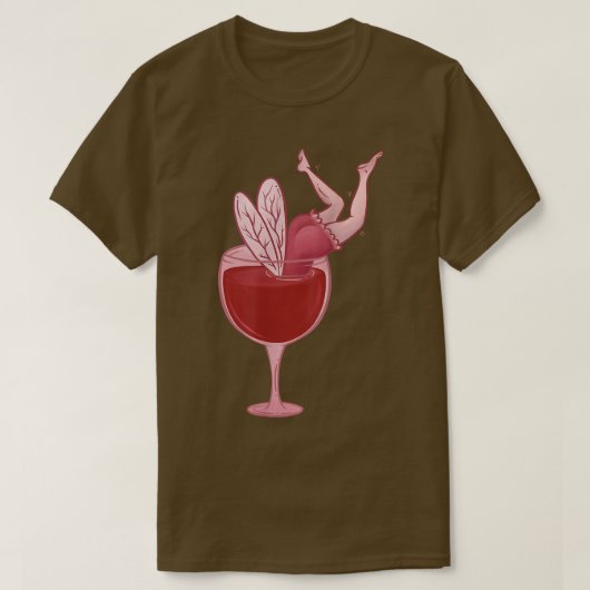ワイングラスで妖精お酒おもしろいを飲む酒飲み Tシャツ (デザイン正面)