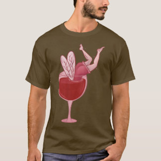 ワイングラスで妖精お酒おもしろいを飲む酒飲み Tシャツ