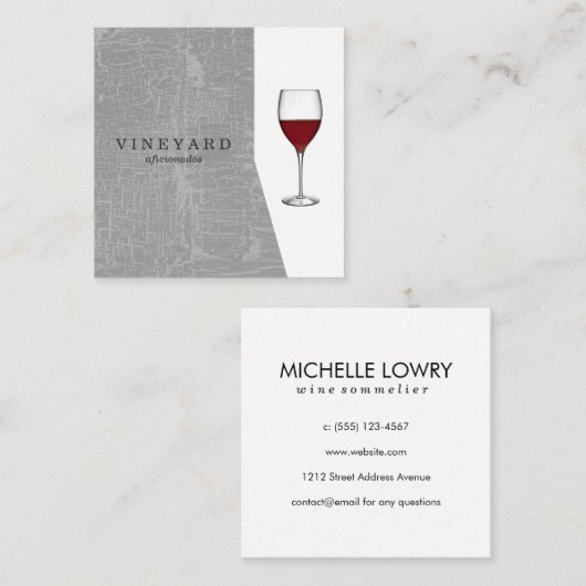 ワイングラスで灰色のテクスチャ スクエア名刺 (正面/裏面)