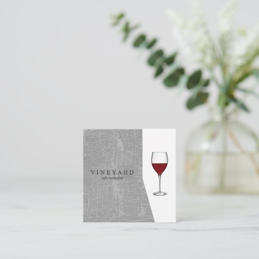 ワイングラスで灰色のテクスチャ スクエア名刺 (スタンド正面)
