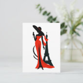 ワイングラスで若い女性の美しいシルエット ポストカード (スタンド正面)