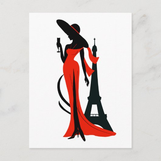 ワイングラスで若い女性の美しいシルエット ポストカード (正面)