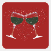 ワイングラスとハートのシールを自慢 スクエアシール (正面)