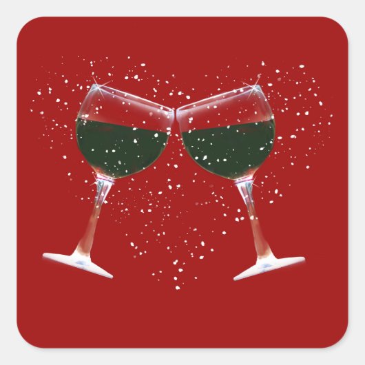 ワイングラスとハートのシールを自慢 スクエアシール (正面)