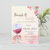 ワイングラスとバラ 水彩画 ブライダルシャワー 招待状 (スタンド正面)