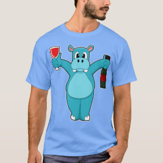 ワイングラスとヒッポボトルワイン Tシャツ