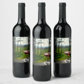 ワイングラスとブドウ畑デザインワインラベル ワインラベル (ボトル)