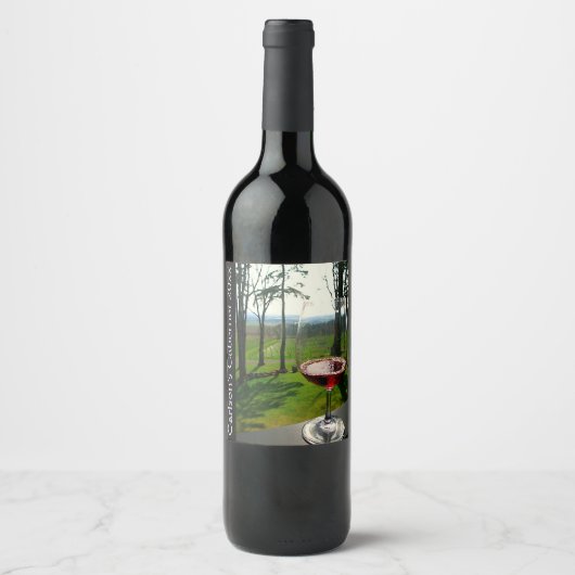 ワイングラスとブドウ畑デザインワインラベル ワインラベル (正面)