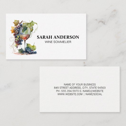 ワイングラスとブドウ | 水彩画 名刺 (正面/裏面)