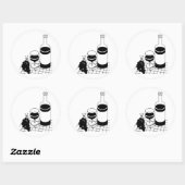 ワイングラスとボトルブドウ飲食アート ラウンドシール (シート)