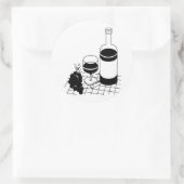 ワイングラスとボトルブドウ飲食アート ラウンドシール (バッグ)