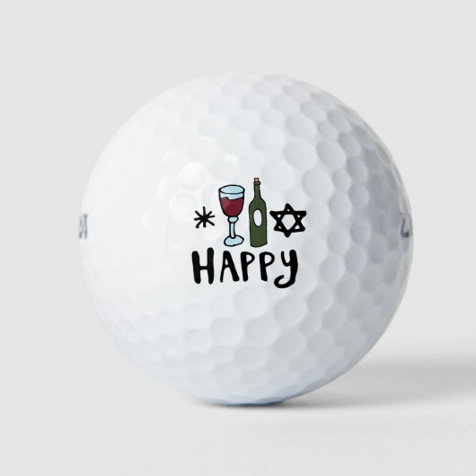 ワイングラスとボトル幸せ ゴルフボール (正面)
