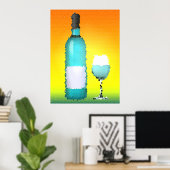 ワイングラスとボトル:ステンドグラス ポスター (ホームオフィス)