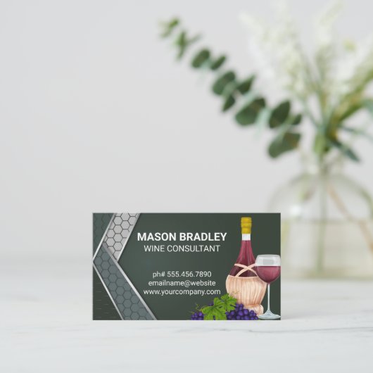 ワイングラスとボトル | ブドウ畑 名刺 (スタンド正面)