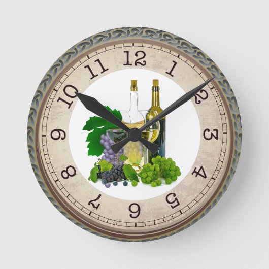 ワイングラスとボトル/ワインの時間 ラウンド壁時計 (正面)