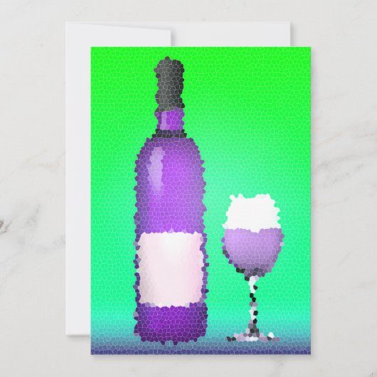 ワイングラスとボトル:染色ガラス 招待状 (正面)