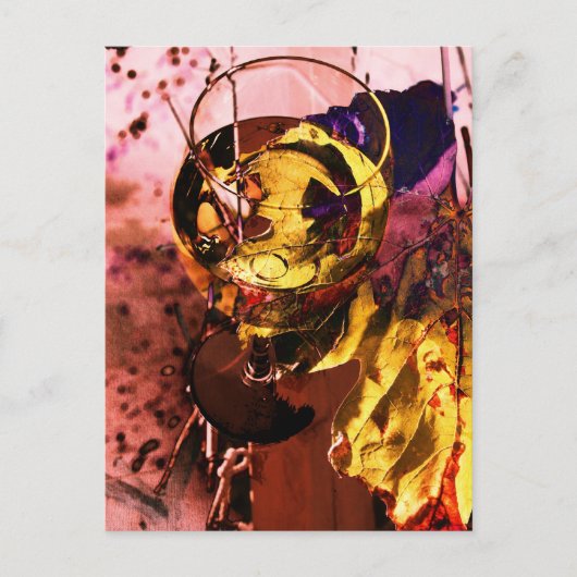 ワイングラスとワインブドウの葉の写真集 ポストカード (正面)