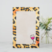 ワイングラスと野生ヒョウの斑点のパターン 便箋 (スタンド正面)