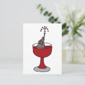 ワイングラスに座ってワインを噴霧する象 ポストカード (スタンド正面)