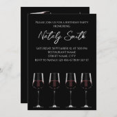 ワイングラスに赤ワイン 黒 エレガント 招待状 (正面/裏面)