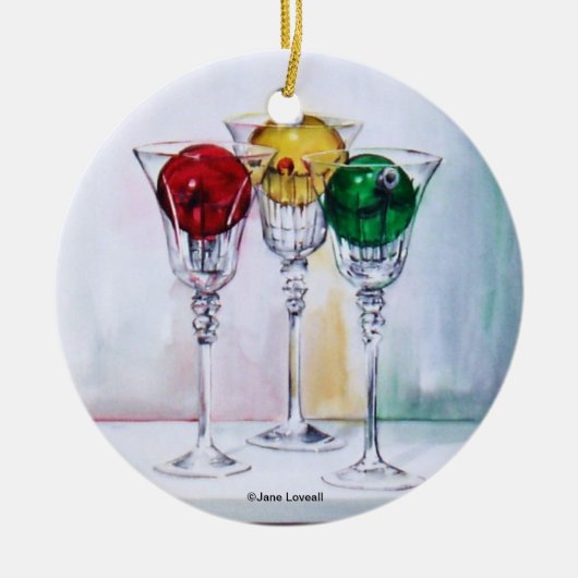 ワイングラスのオーナメントのクリスマスオーナメント セラミックオーナメント (正面)