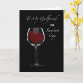 ワイングラスのガールフレンド甘い日赤いハート カード (黄色い花)