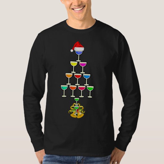 ワイングラスのクリスマスツリードリンク Tシャツ (正面)