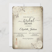 ワイングラスのストリングライトバラブライダルシャワー 招待状 (正面)