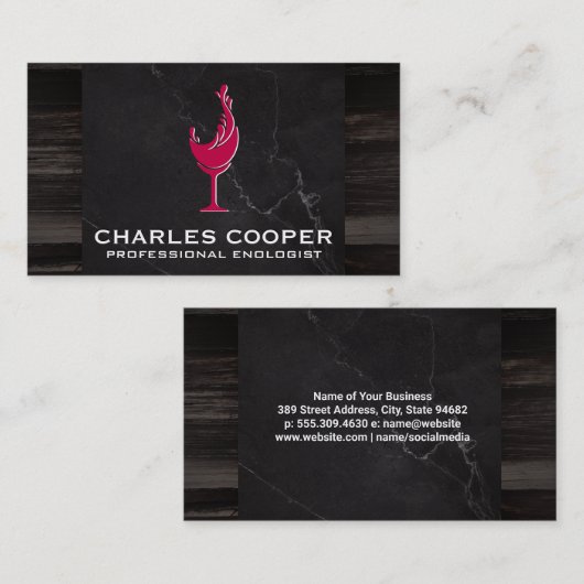 ワイングラスのスプラッシュロゴ | 大理石と木材 名刺 (正面/裏面)