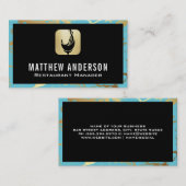 ワイングラスのスプラッシュロゴ |金ゴールドティール(緑がかった色)大理石 名刺 (正面/裏面)