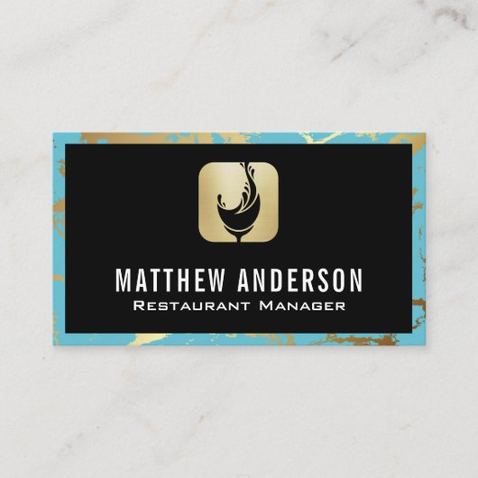 ワイングラスのスプラッシュロゴ |金ゴールドティール(緑がかった色)大理石 名刺 (正面)