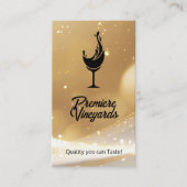 ワイングラスのスプラッシュロゴ |金ゴールド《写真》ぼけ味の背景 名刺 (正面)