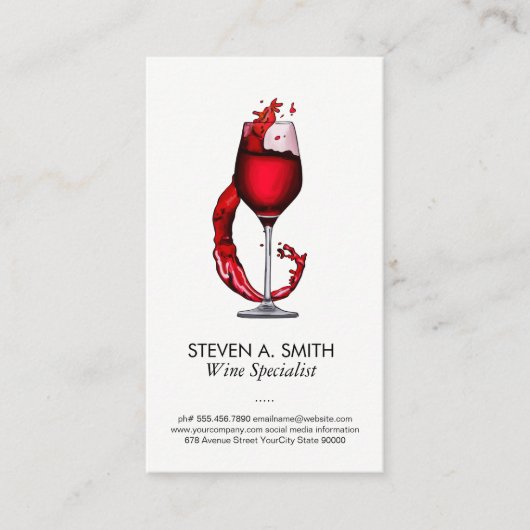 ワイングラスのスプラッシュ | ソムリエ・ビジネス・カード 名刺 (正面)