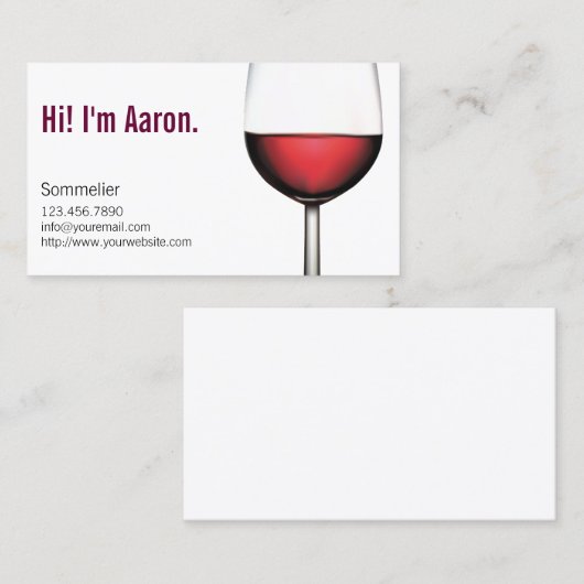 ワイングラスのソムリエのバーテンダー 名刺 (正面/裏面)