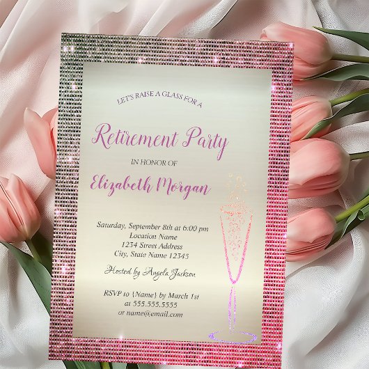 ワイングラスのダイヤモンド枠のダイヤモンド定年 招待状